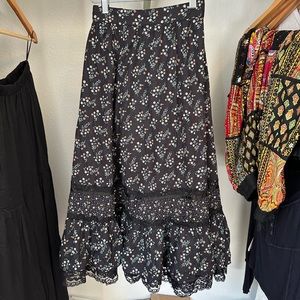Gunne Sax Jessica’s Gunnies true vintage goth black lace floral midi skirt 5 24”